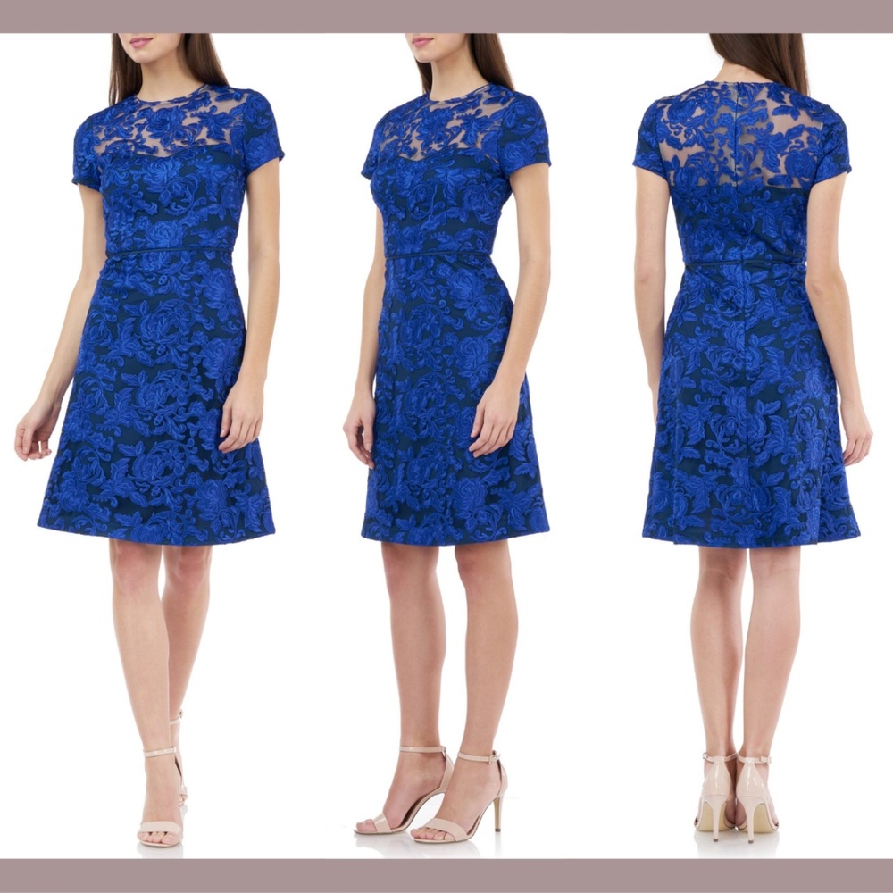 NEW JS Collections Embroidered‎ Lace Dress 16 Blue